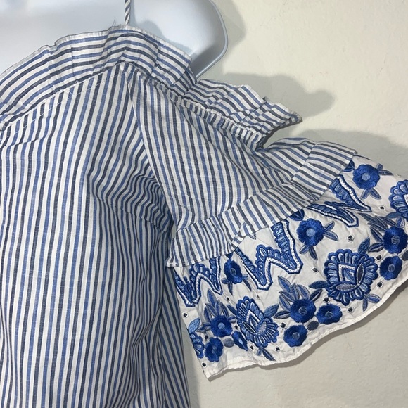 Parker Off-Shoulder Dress with Blue Embroidery - Picture 2 of 8